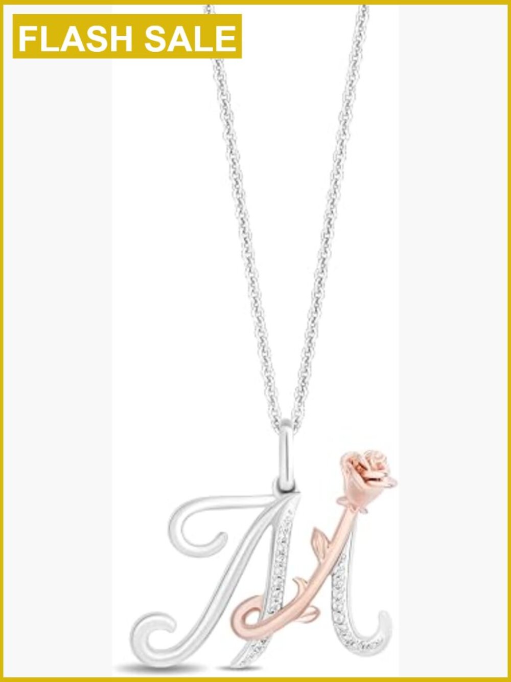 Disney Belle 'M' Initial Pendant Necklace in Sterling Silver & 10K Rose Gold